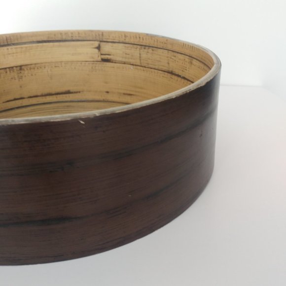 MCM Style Lacquered Bamboo Tray Minimalist Scandanavian Decor Round Deep Storage - Picture 5 of 10